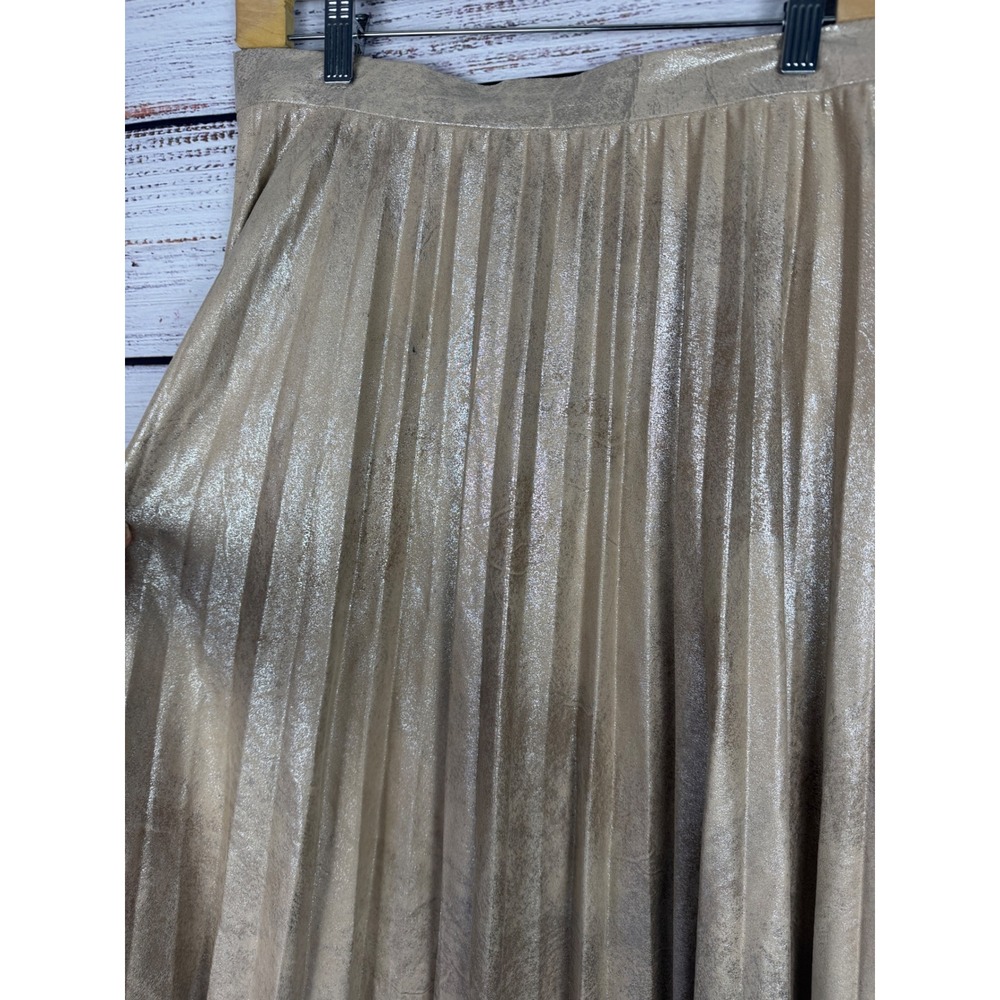 Maeve Metallic Pleated Midi Skirt Champagne Taupe S - Picture 5 of 6